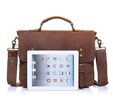 AUGUR Men's Vintage Genuine Leather Laptop Messenger Bags Canvas Satchel Shoulder Bag (Khaki)