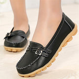 BOBILIKE Women's Leather Loafers Soft Driving Moccasins Casual Slip On Flat Shoes,401 Black 44