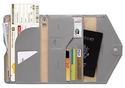 Zoppen Mulit-purpose Rfid Blocking Travel Passport Wallet (Ver.4) Tri-fold Document Organizer Holder, Grey