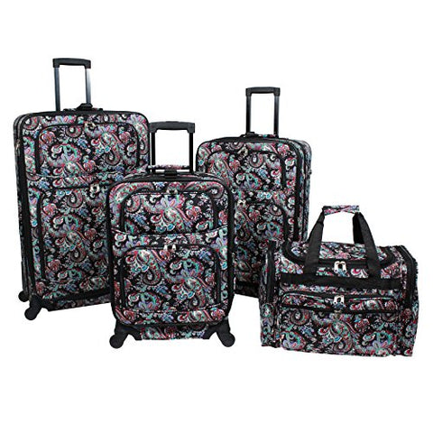 World Traveler 4-Piece Rolling Expandable Spinner Luggage Set, Paisley