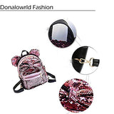 Women Girl's Sequin Backpack Cute Mini Fashion Backpack Ears Bowknot Shoulder School Bag(Blue)