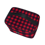 GIOVANIOR Red Black Plaid Checked Large Cosmetic Bag Travel Makeup Organizer Case Holder for