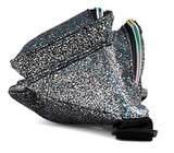 Festival Rave 80s Holographic Black Gravel Fanny Pack Waist Belt Bag For Women, Girls (Black