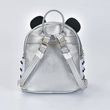Girls Fashion Pu Leather Panda Book Bag Rivet Women Mini Casual Style Panda Backpack Silver