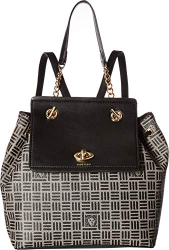 Anne Klein Printed Logo Chain Toggle Backpack, Natural Black
