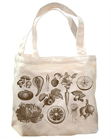 Cognitive Surplus Fruits And Veggies Botanical Illustration Tote Bag 10 Oz Recycled Cotton