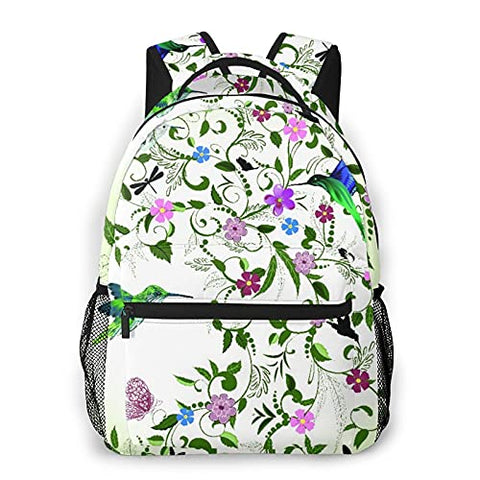 Casual Backpack,Hummingbird Swirled Leaves With Blossomi,Business Daypack Schoolbag For Men Women Teen