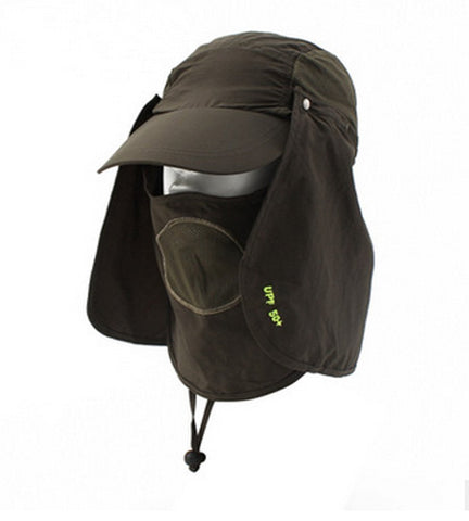 FakeFace Unisex Fast Dry Outdoor 360 degrees Anti-UV Sun Protection Jungle Fishing Hiking Fisherman Summer Mesh Hat Large Long Brimmed Baseball Golf Cap UV50+ w/ Removable Sun Shield Mask Visor Hat