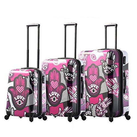 Mia Toro Italy Hamsa Love Monochrome Hard Side Spinner Luggage 3Pc Set, Pink