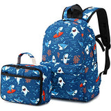 CAMTOP Backpack for Kids, Boys Preschool Backpack with Lunch Box Toddler Kindergarten School Bookbag Set (Y028-2 Shark-Navy Blue)