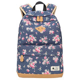 ABage Cute Casual Bag Floral Canvas Backpack College Book Bag Travel Daypack, Dark Blue