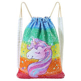 MHJY Unicorn Bag Reversible Sequin Drawstring Bag Sparkly Gym Dance Backpack,Colorful