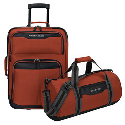 U.S Traveler Hillstar Carry-On Expandable Rolling Luggage Set - Salmon (17-Inch And 21-Inch)
