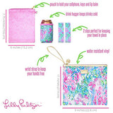 Lilly Pulitzer Water Resistant Vinyl Beach Day Pouch - Includes Drink Hugger, Zip Pouch, and Towel Clips, Best Fishes
