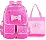 Gazigo Reflective Girls Cute School Backpack PU Leather Kids Bookbag Satchel (Rose Set)