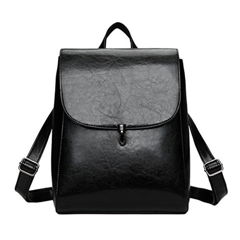 ABage Women's PU Leather Travel College Student Backpack Purse Handbag Bookbag School Bag, Black