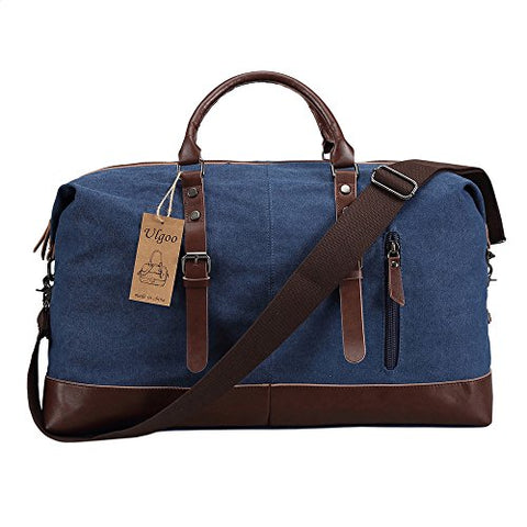 Ulgoo Travel Duffel Bag Canvas Bag PU Leather Weekend Bag Overnight (Deep Blue)