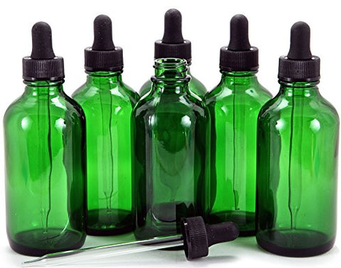 Vivaplex, 6, Green, 4 oz Glass Bottles, with Glass Eye Droppers