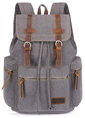 Bluboon Canvas Vintage Backpack Leather Casual Bookbag Men Women Laptop Travel Rucksack