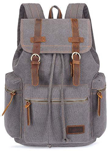 Bluboon Canvas Vintage Backpack Leather Casual Bookbag Men Women Laptop Travel Rucksack