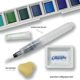 Jerry Q Art 24 Assorted Water Colors Travel Pocket Set- Free Refillable Water Brush With Sponge -