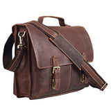 Polare Men'S 14'' Real Leather Professional Messenger Bag Laptop Briefcase