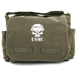 USMC Semper Fi Skull Marine Corp Army Canvas Messenger Shoulder Bag in Olive