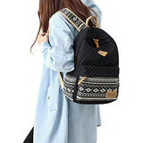 ABage Girl's Canvas Backpack Set 3 Pcs Polka Dot Lunch Box Student School Backpack, Black