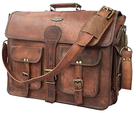 DHK 18 Inch Vintage Handmade Leather Messenger Bag for Laptop Briefcase Best Computer Satchel