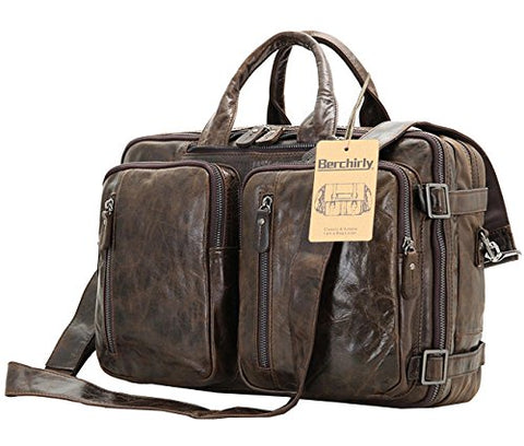 Berchirly Multifunction Genuine Leather Messenger Bag Rucksack Daypack Case