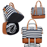 Womens Travel Weekend Bag Canvas Overnight Carry on Shoulder Duffel Beach Tote Bag (Blue stripe with shoe compartment)