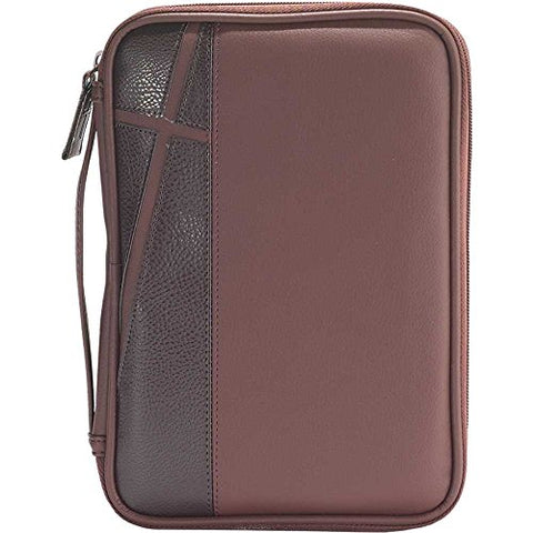 Man Of God Two-Tone Brown Cross Large 10 X 7 Inch Faux Leather Men'S Bible Cover Case