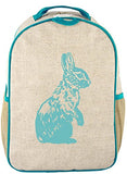 SoYoung Toddler Backpack - Raw Linen, Eco-Friendly, Non-Toxic, Retro-Inspired Design - Aqua Bunny