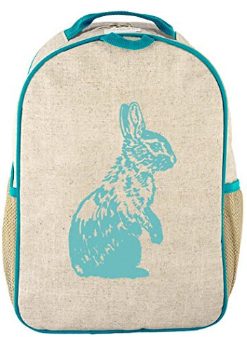 SoYoung Toddler Backpack - Raw Linen, Eco-Friendly, Non-Toxic, Retro-Inspired Design - Aqua Bunny
