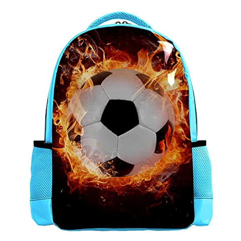 LORVIES Hot Soccer Ball Fires Flame Sports Backpack Kids School Book Bags for Elementary Primary Schooler for Boys