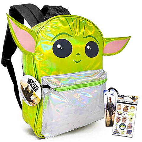 Mandalorian Large 16" Baby Yoda Backpack Bundle - Baby Yoda Activity Set Baby Yoda School Supplies with Stickers and Bookmark (Mandalorian School Backpack)
