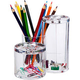 GROOVI BEAUTY Acrylic Triple Round Make up Container (3 Connected Towers) - Compact Size, Great Storage Container for Cosmetics, Bathroom and Vanity Supplies - qtips, Cotton Balls - 5.5"x5.9"x5.25"