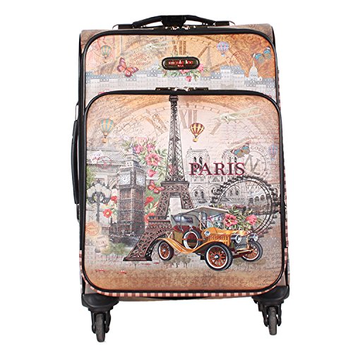 Nicole Lee Women'S 20" Carry-On 4 Wheels Luggage Camel Eiffel Tower Paris Print, Barroquil Europe