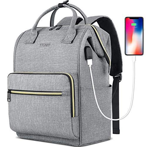 Laptop Backpack for Women Men, Travel Backpack for 15.6 Inch Laptop with RFID Pocket USB Charging Port, College School Backpack Bookbag Water Resistant Carry on Bag for Office/Teacher/Work,Grey
