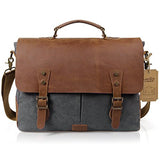 Lifewit Genuine Leather Vintage 15.6" Laptop Canvas Messenger Satchel Bag (Grey)