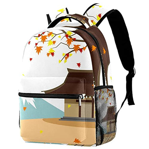 LORVIES Japanese Autumn Maple House Fuji Mountain Lightweight School Classic Backpack Travel Rucksack for Girls Women Kids Teens