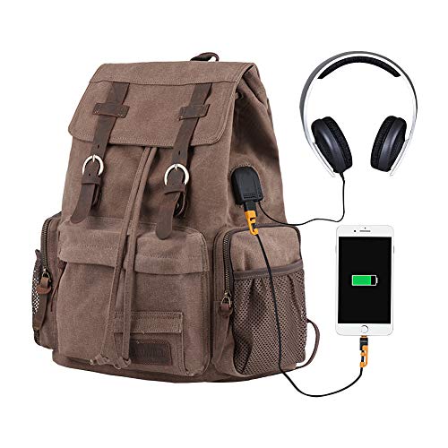 Laptop Backpack with USB Charging Port, P.KU.VDSL Travel Canvas Backpack for Men and Women, College School Bookbag Computer Bag Fits 17’’ Laptop