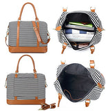 Women Ladies Canvas Weekender Bag Overnight Carry-on Tote Duffel in Trolley Handle (Black Stripe)