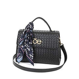 Cloe Knitted-like Briefcase bag with Floral Print Scarf in Black Color