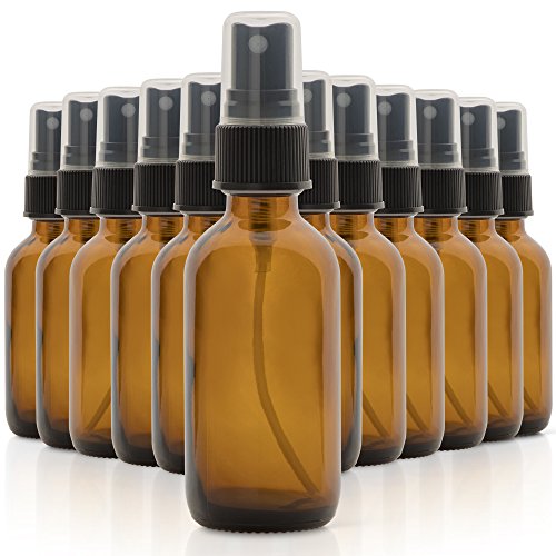 Set Of 12, 2Oz Amber Glass Spray Bottles For Essential Oils - With Fine Mist Sprayers - Made In The