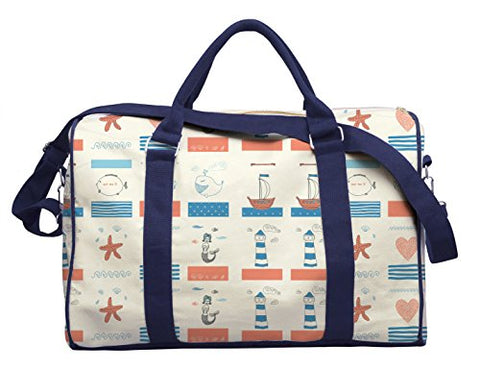 Cute Retro Sea Objects Printed Canvas Duffle Luggage Travel Bag Was_42