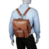 Sharo Leather Bags Long Three-In-One Backpack/Brief/Messenger (Brown)