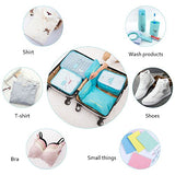 Pack of 6 Packing Cubes-Compression Travel Luggage Organizer-Travel Clothe Storage Bag-Travel Mesh Pouch -Laundry Bag-Travel Packing Organizer-Shoe Bag (Light Blue )
