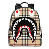 NiYoung Durable Polyester Rucksacks Plaid Bapes Shark Teeth Logo Pattern Travel Hiking Backpack - Big Capacity Anti-Theft Multipurpose Carry-On Bag for Boys Girls