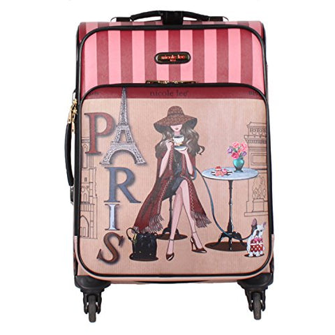 Nicole Lee Women'S 20" 4 Wheels Expandable Carry-On Luggage Paris Coffee Time Print, Lonely In